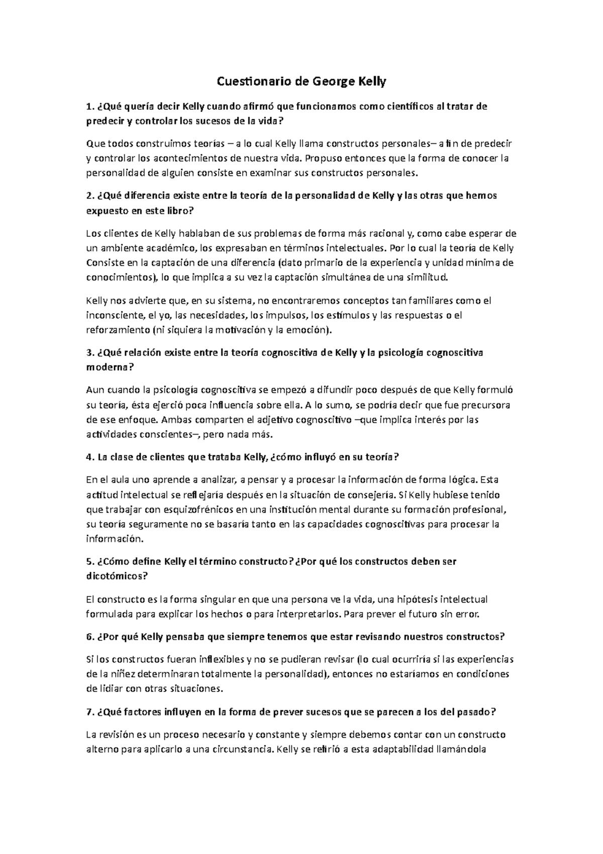 Cuestionario de George Kelly - ¿Qué quería decir Kelly cuando afirmó ...