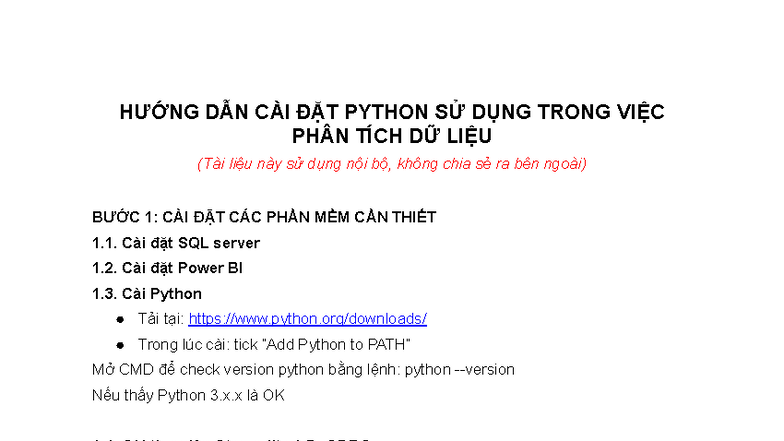 Hướng Dẫn Cài Đặt Python Cho Phân Tích Dữ Liệu (Nội Bộ) - Studocu