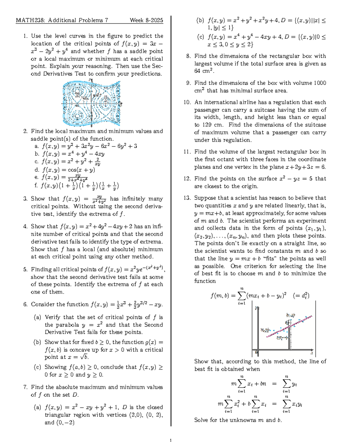 MATH238: Week 8 Additional Problems on Critical Points and Extrema ...