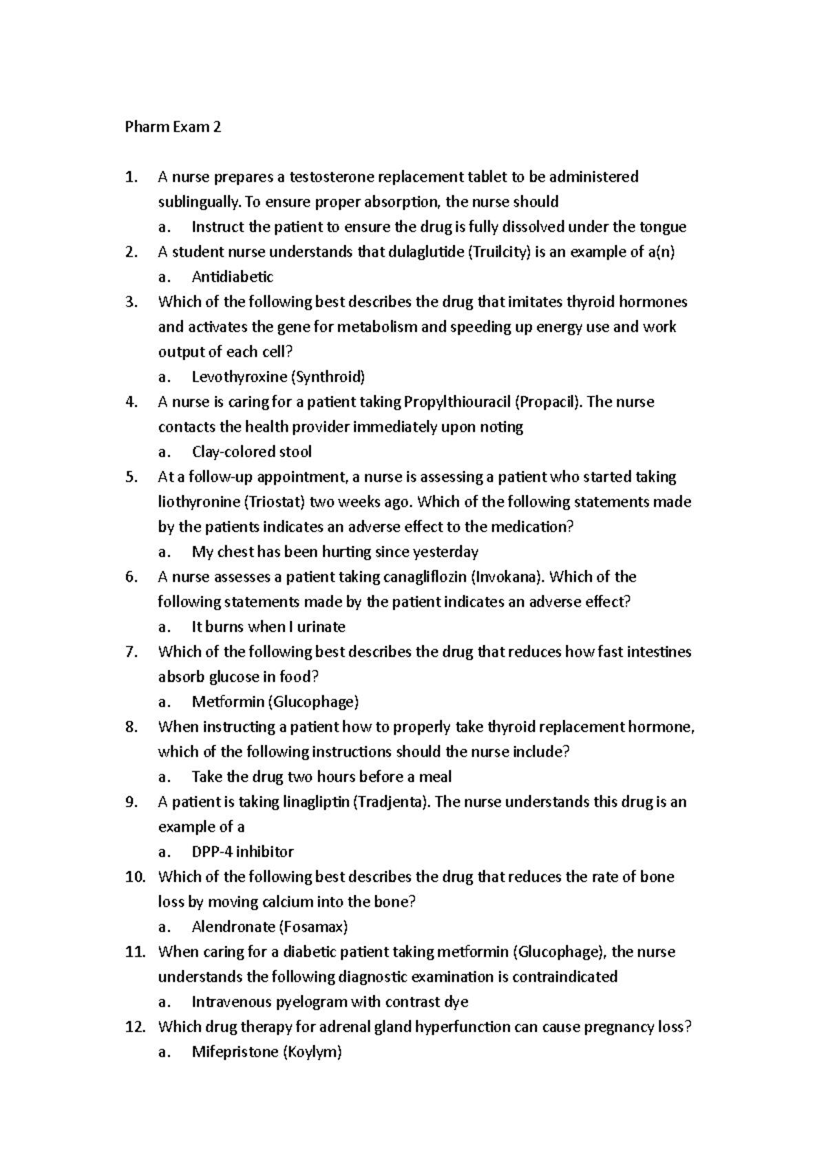 Pharm Exam 2 - exam 2 study guide - Pharm Exam 2 A nurse prepares a ...