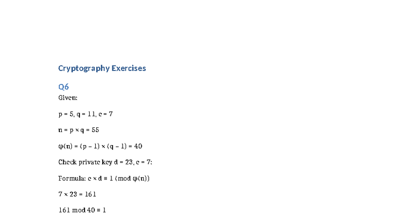 Cryptography Exercises: RSA & Diffie-Hellman Problems - Studocu