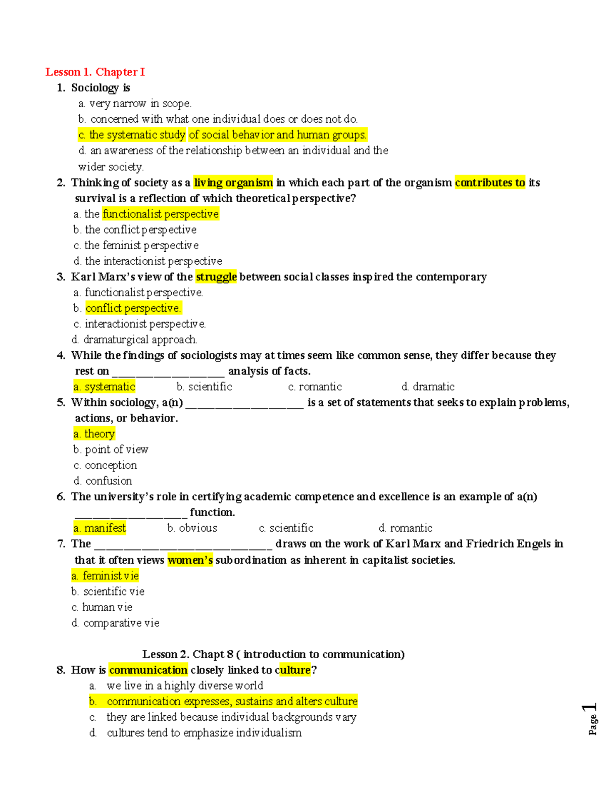 Quiz Questions for SOC 2025: Communication & Culture Insights - Studocu