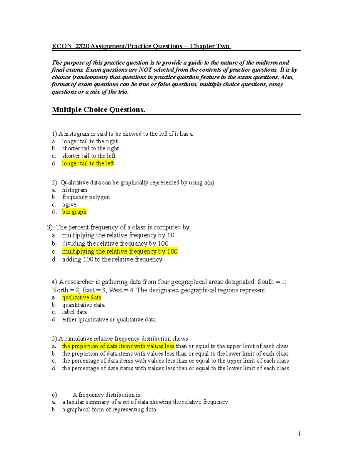 Econ 2320 Chapter 2 Practice Questions & Answer Keys - Studocu