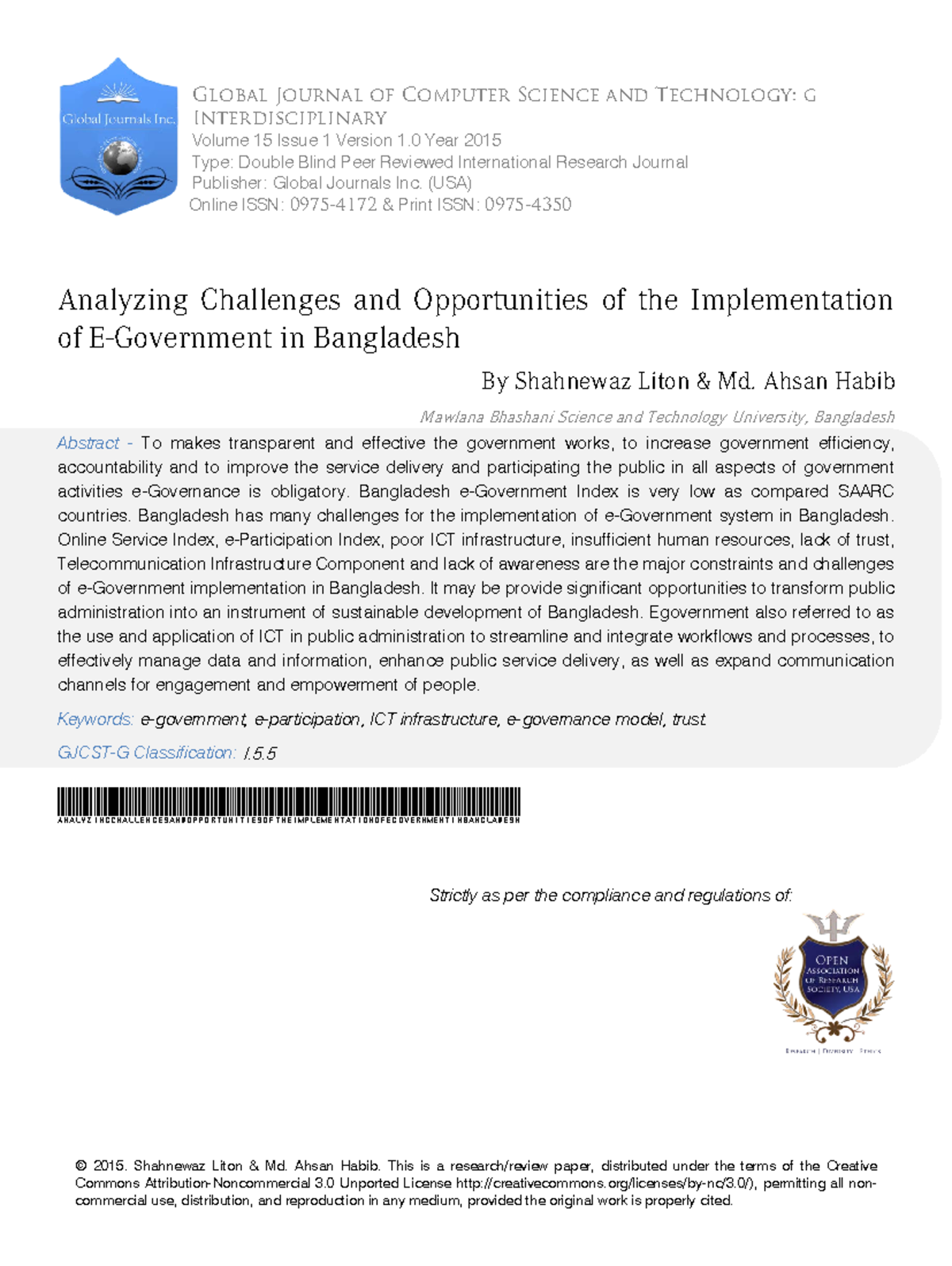 2015 Analyzing Challenges and Opportunities of the Implementation of E ...