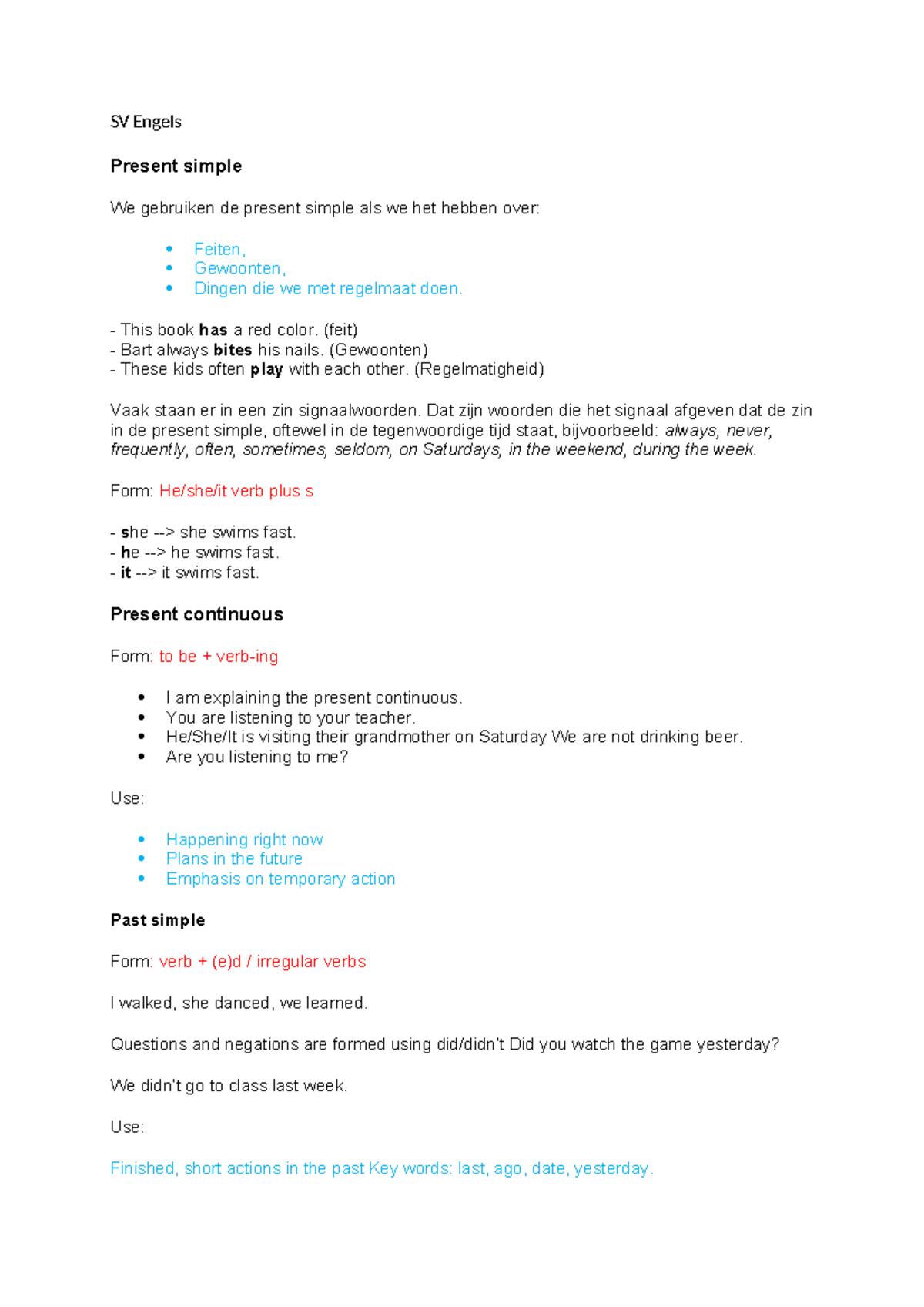 SV Engels - SV Engels Present simple We gebruiken de present simple als ...