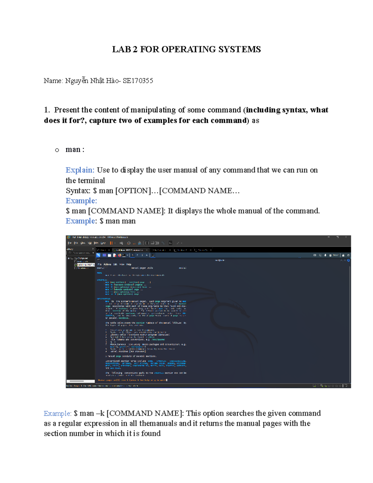 ws2klflkajfkldslfdk - LAB 2 FOR OPERATING SYSTEMS Name: Nguyễn Nhật Hào ...