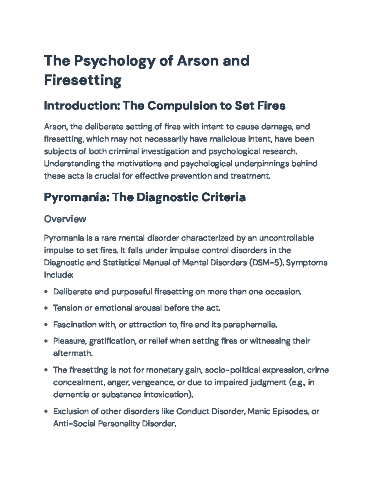 Psychology of Arson and Firesetting: Causes, Profiles, and Prevention ...