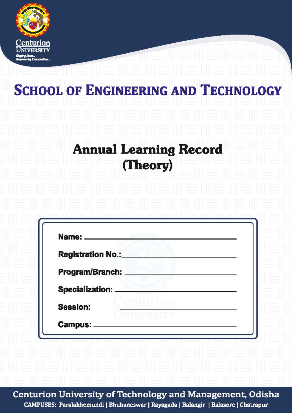 Annual Learning Record (Theory) - Centurion University SoET - Studocu