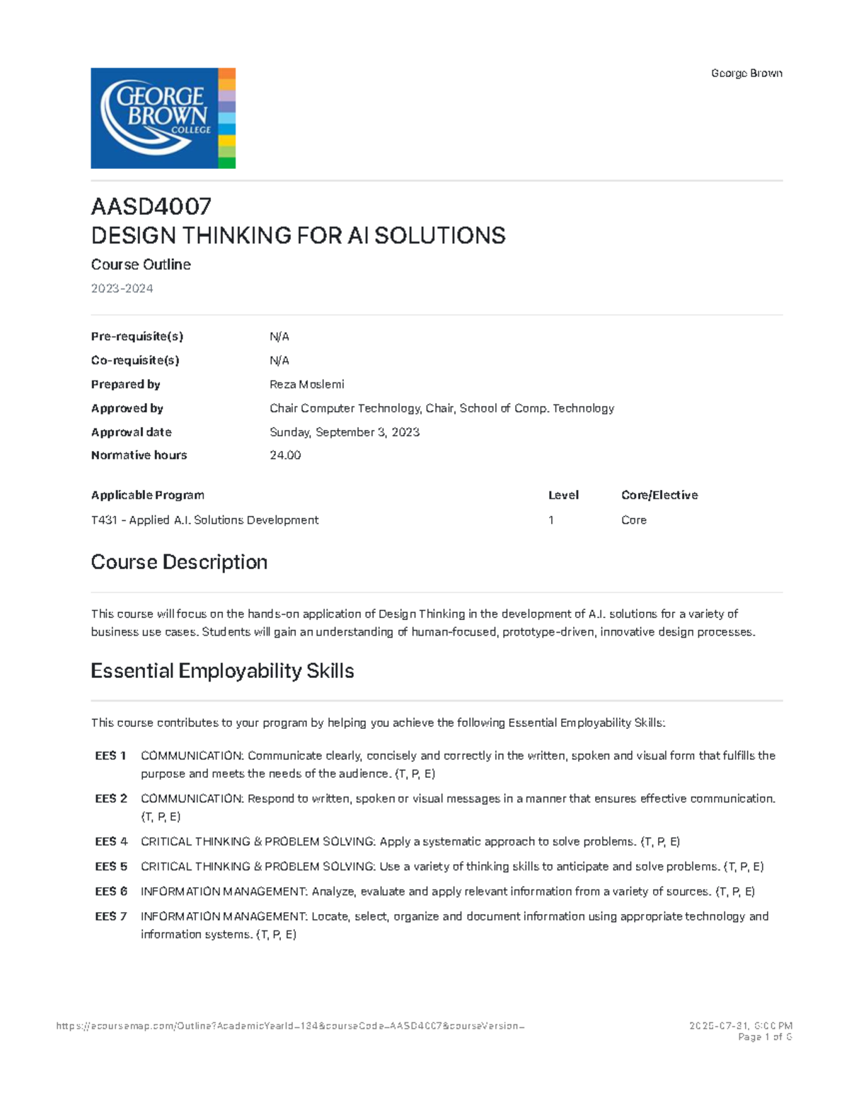 AASD4007 Design Thinking for AI Solutions Course Outline - Studocu