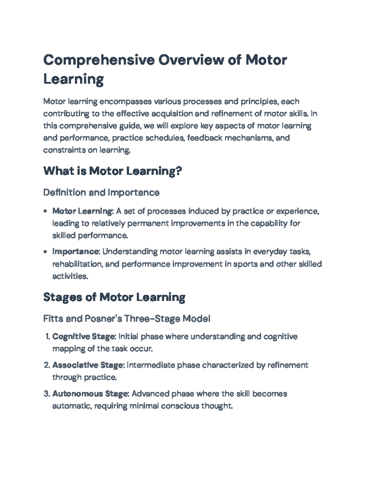 Comprehensive Guide to Motor Learning: Principles and Applications ...
