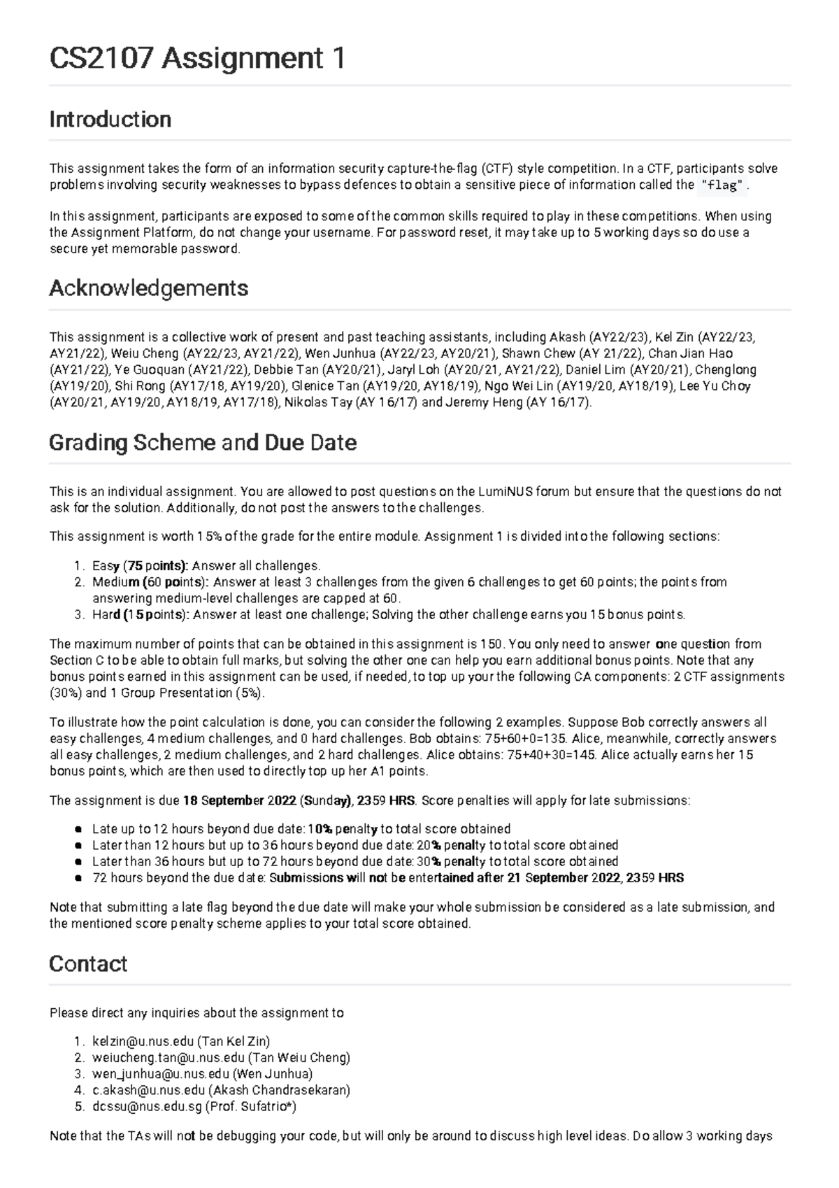 CS2107 Assignment 1 - CTF Style Competition Overview and Guidelines ...