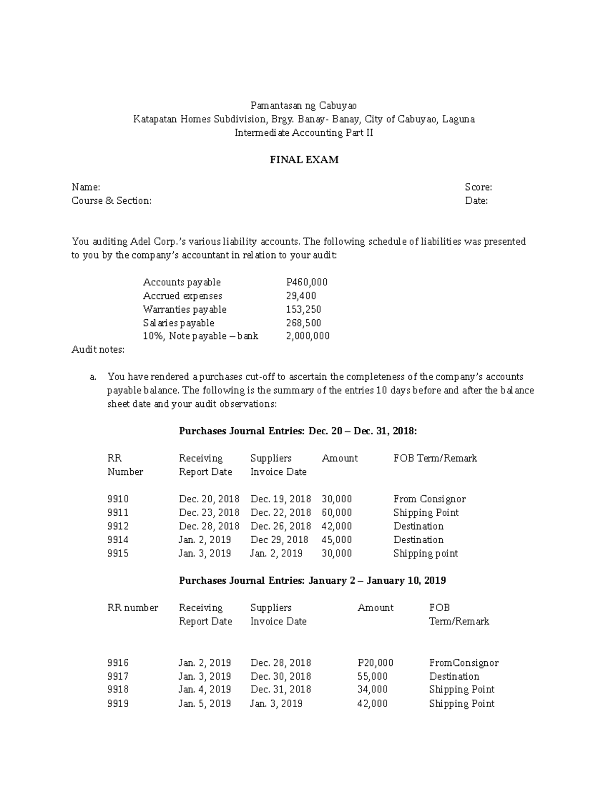 Final Exam IA Intermediate Accounting Part II Solutions - Studocu
