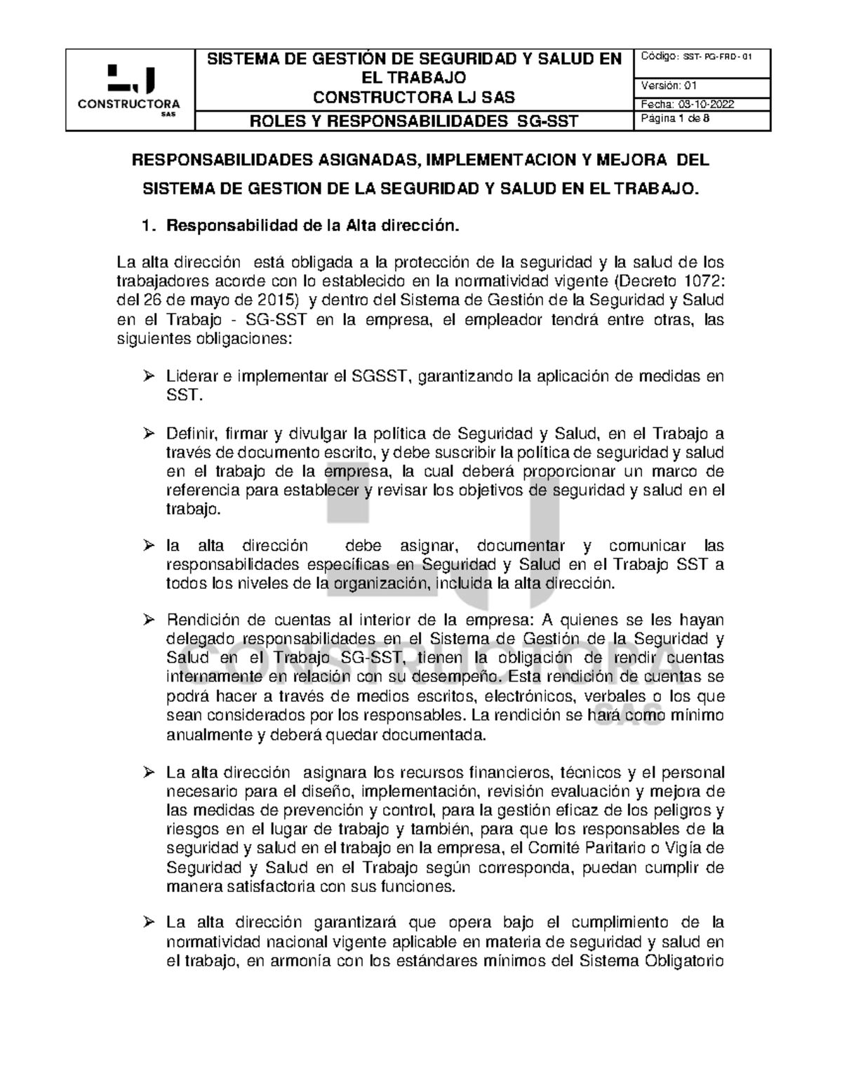 Sistema de Gestión de Seguridad y Salud en el Trabajo: Roles y ...