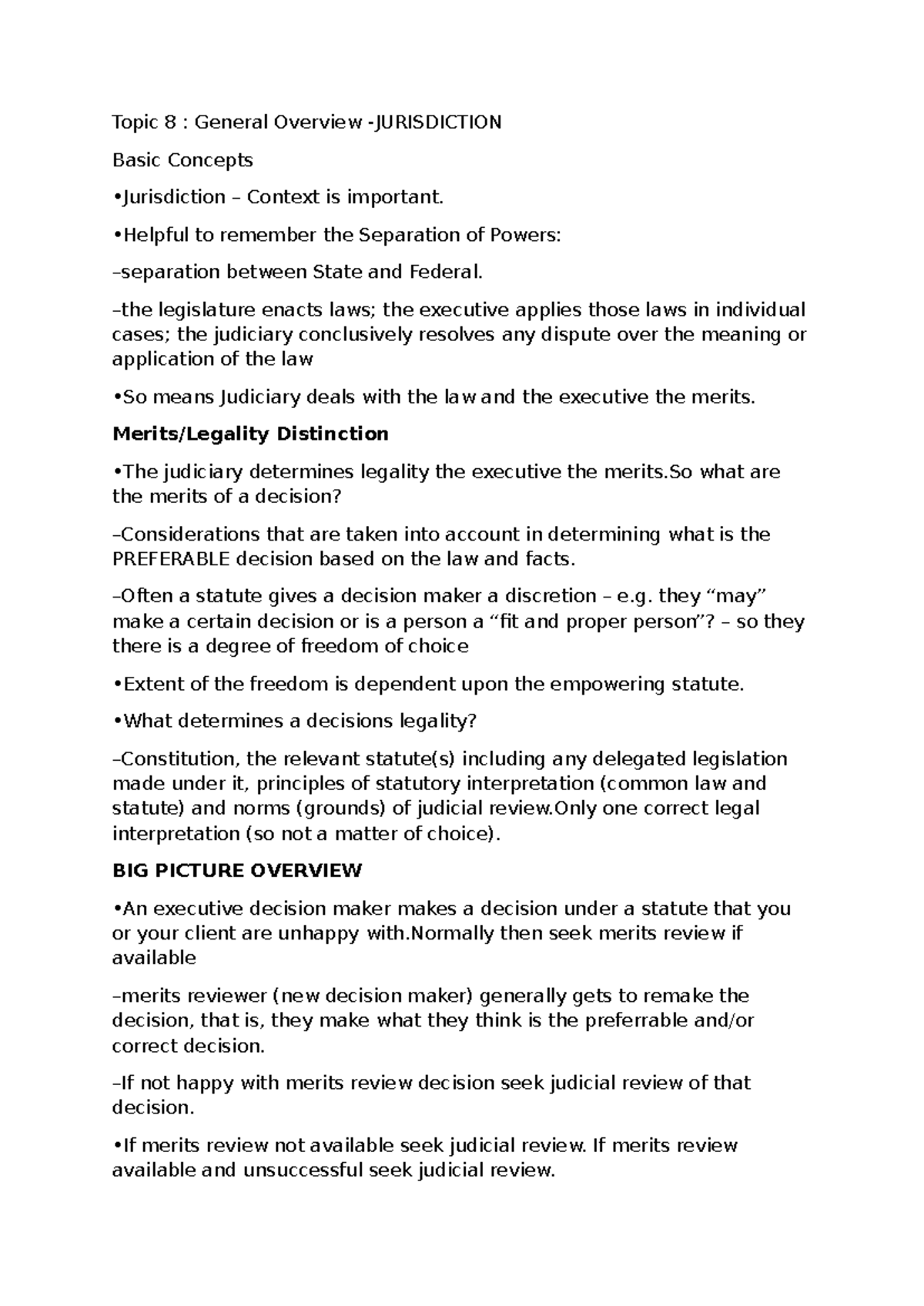 Admin Law (LAW123): Overview of Judicial Review and Separation of ...