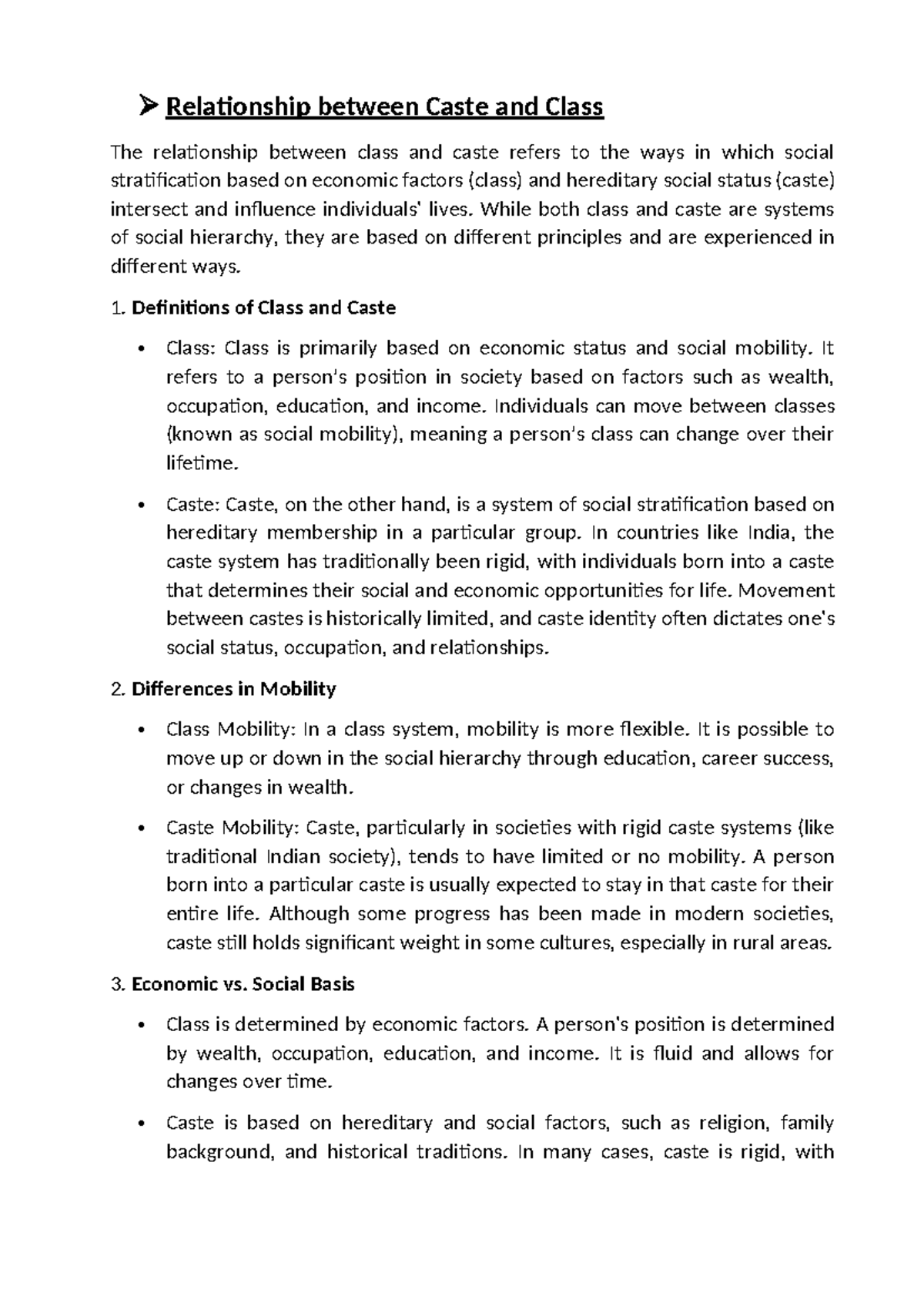 Class System (Course Code: CS101) - Self-Prepared Notes on Caste and ...