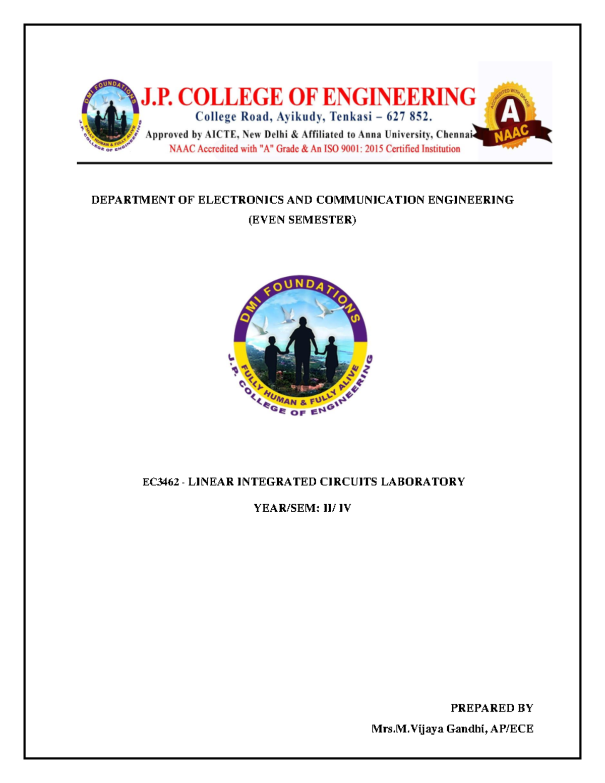 EC3462 Linear Integrated Circuits Laboratory Manual - II Year - Studocu