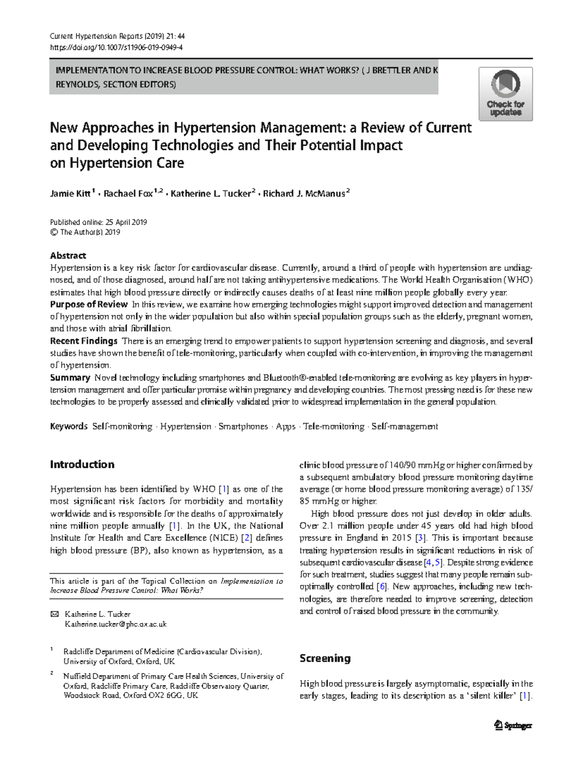 S11906: New Technologies in Hypertension Management - A Review - Studocu