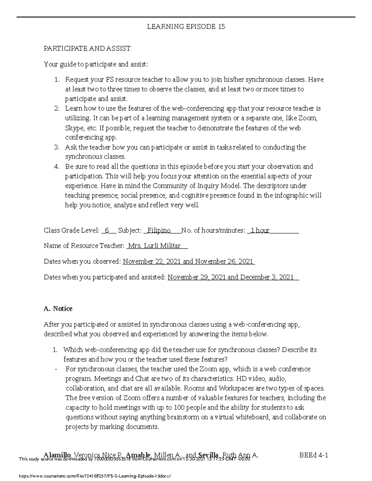 FS 2 Learning Episode 15LEARNING EPISODE Writing an Initial Action ...