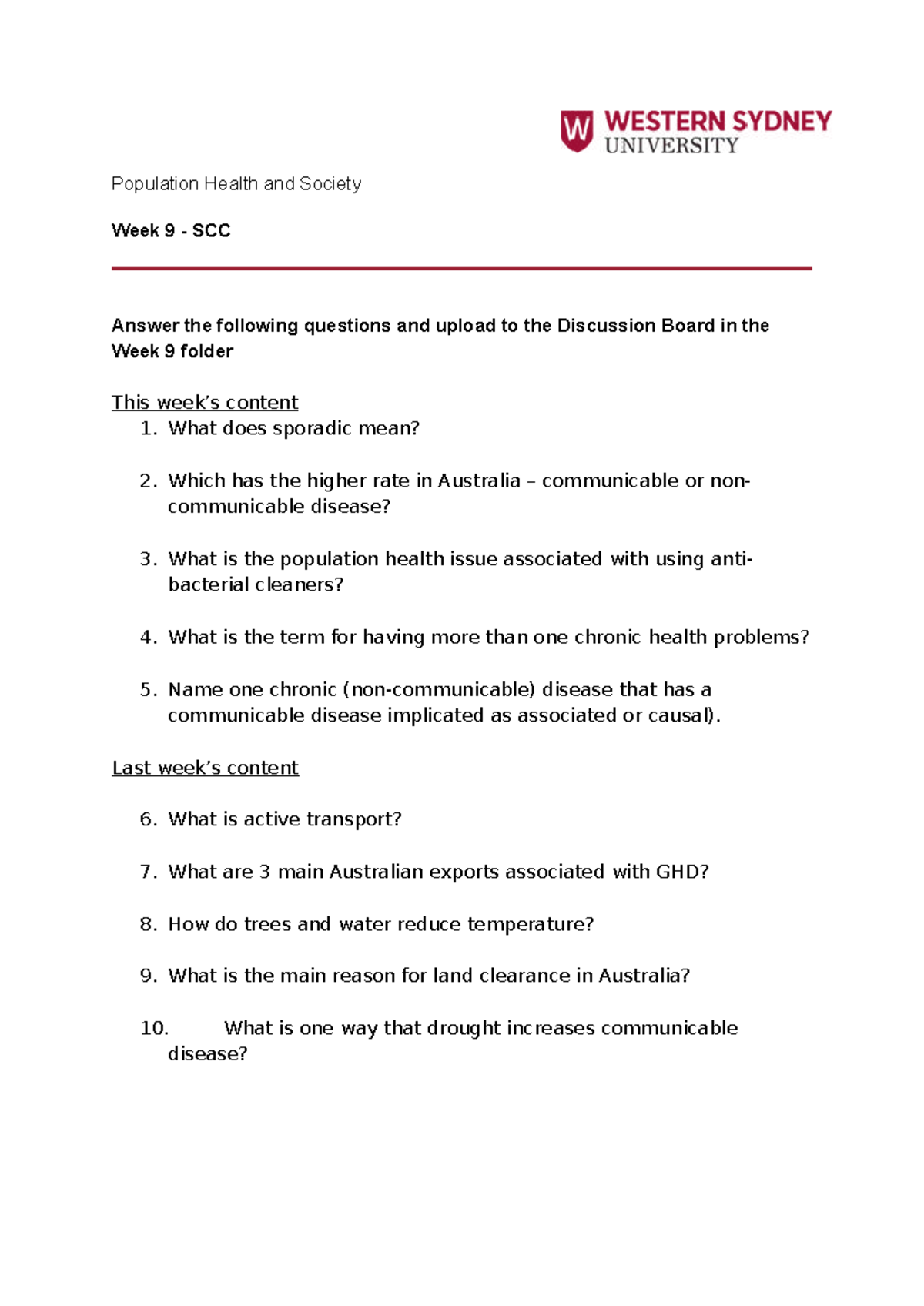 PUBH1006 Tutorial Week 9: Population Health Questions and Answers - Studocu