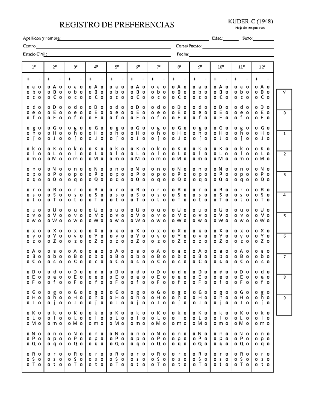 Plantilla Kuder C - Hoja de Respuesta y Preferencias - Document Preview