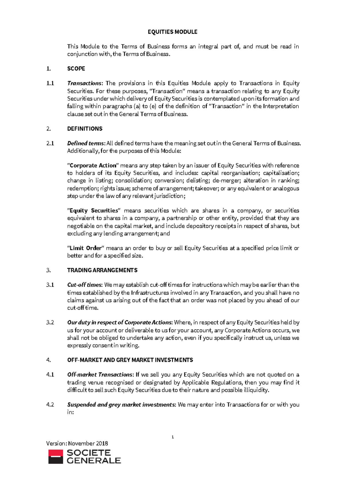 Equities Module - transactions in equity securities. Transaction means ...