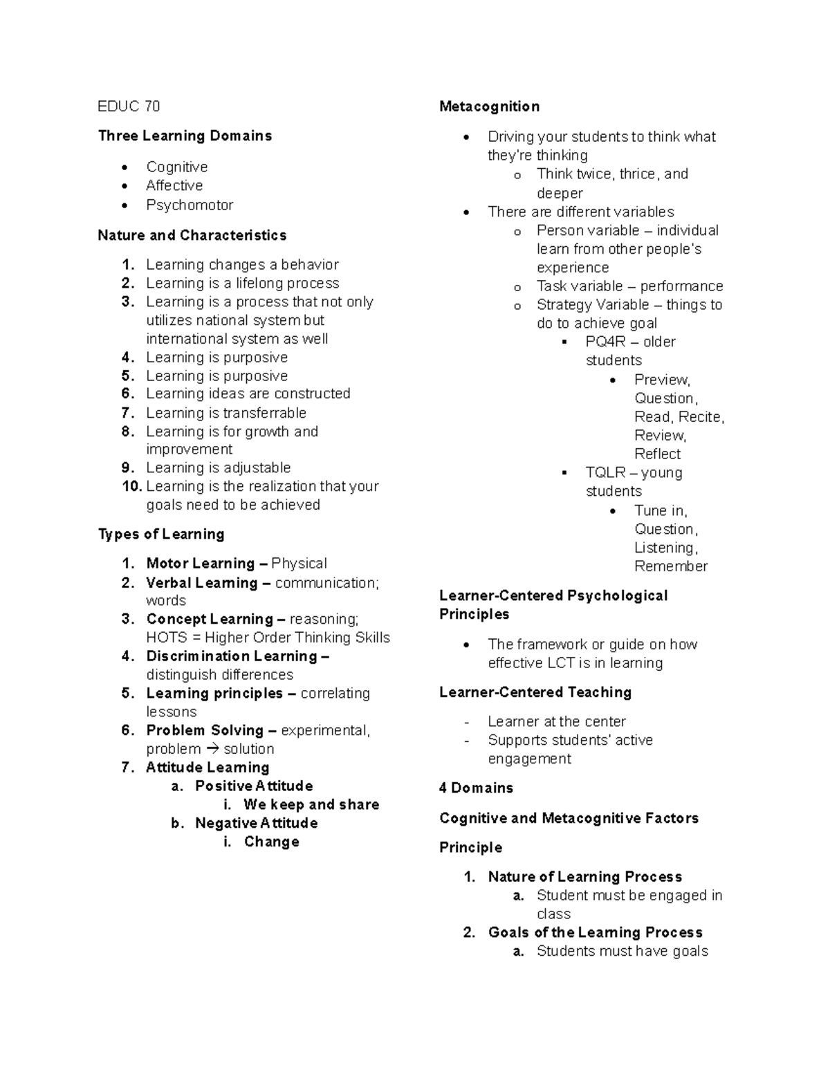 EDUC 70 Learning Domains: Cognitive, Affective, Psychomotor Insights ...