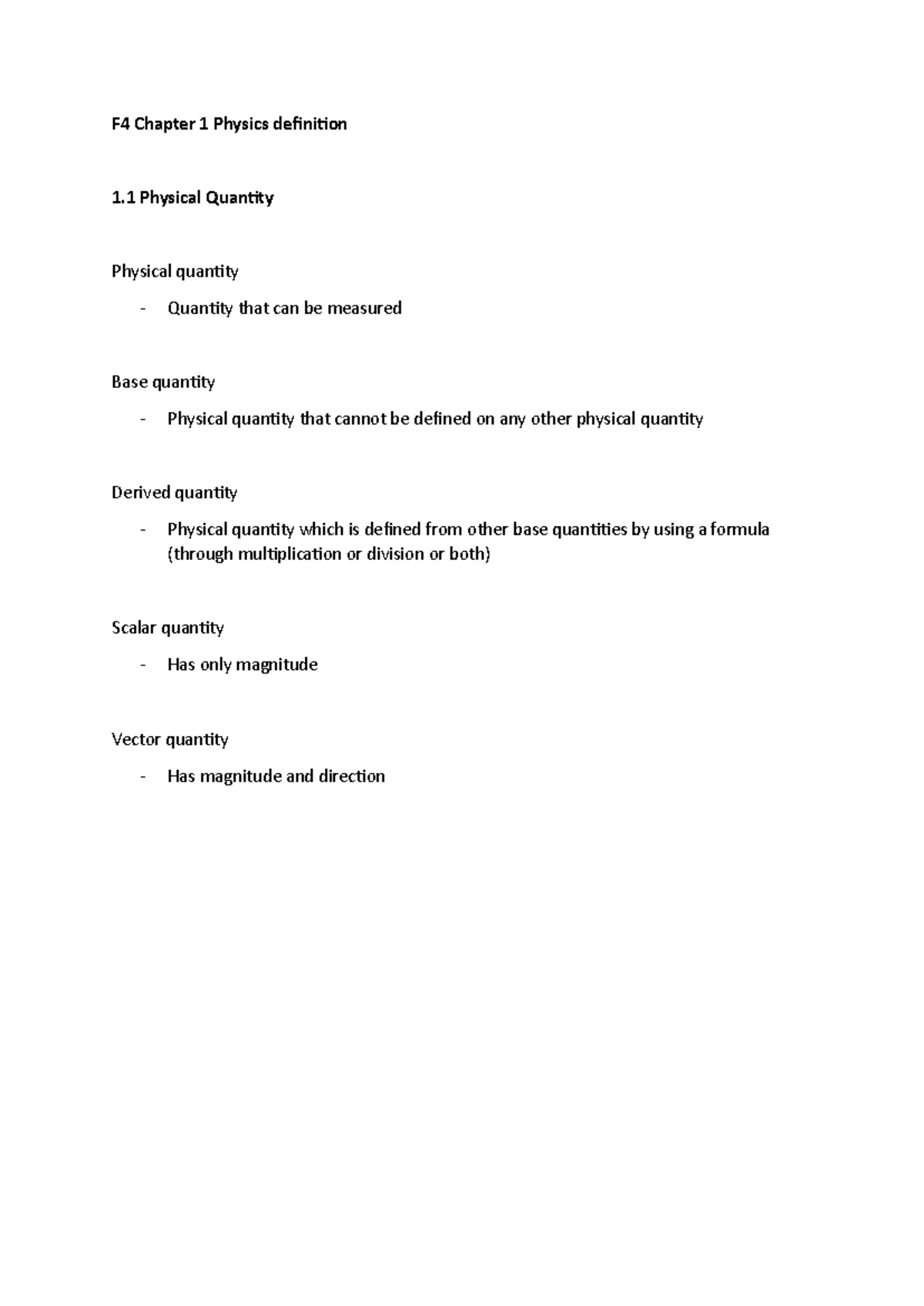 F4 Physics Definitions Notes KSSM 2019: Chapters 1 & 2 Summary - Studocu