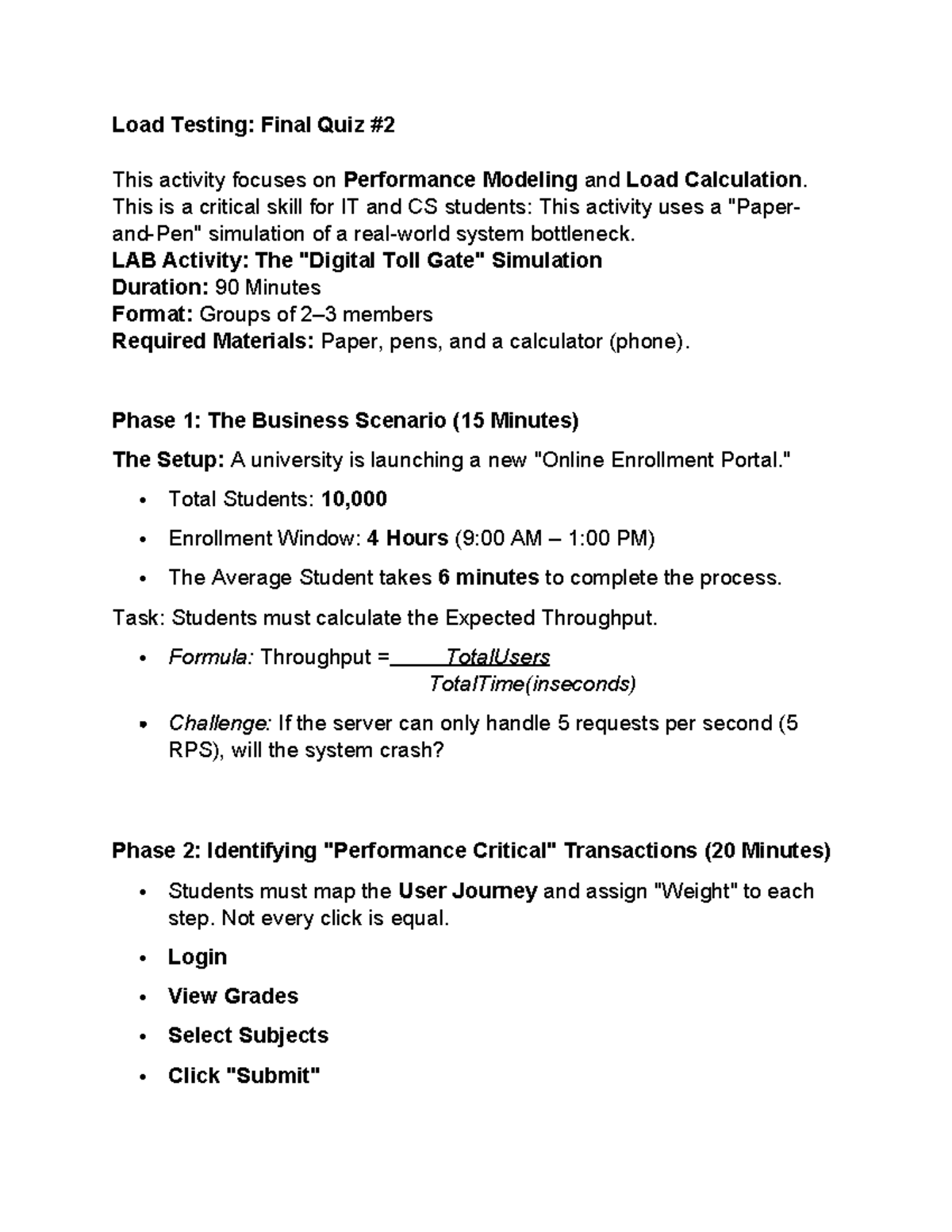 Load Testing: Final Quiz on Performance Modeling and Load Calculation ...