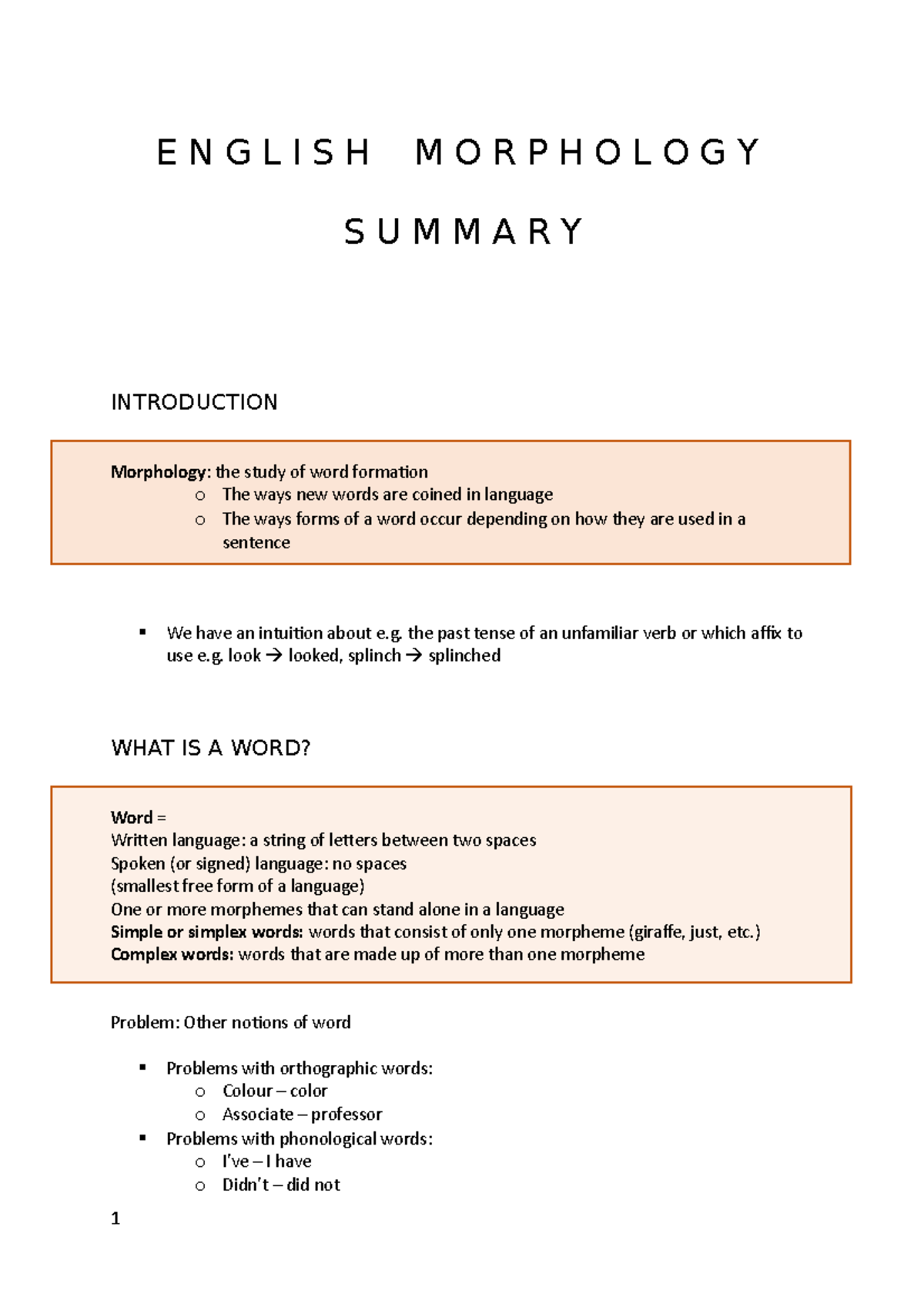 English Morphology 1: Comprehensive Course Summary and Insights - Studocu