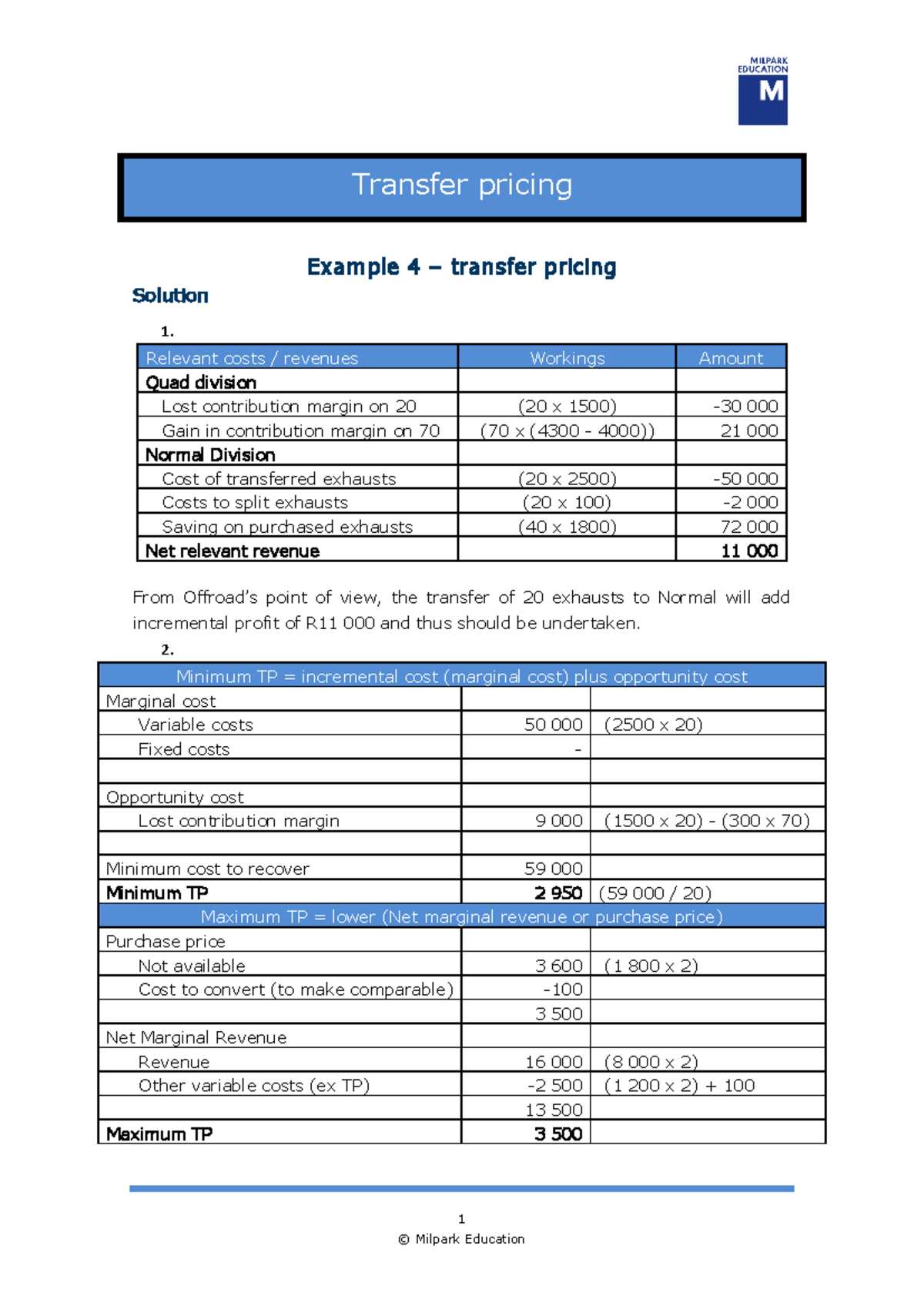 Transfer Pricing Example 4 - Analyzing Costs and Margins - Studocu
