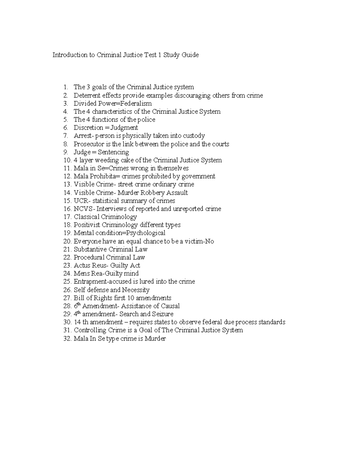 Intro to CJ Test 1 Study Guide: Key Concepts & Principles - Studocu