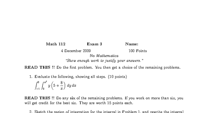 Math 112 Exam 3 - Calculus Evaluation & Problem Solving Guide - Studocu
