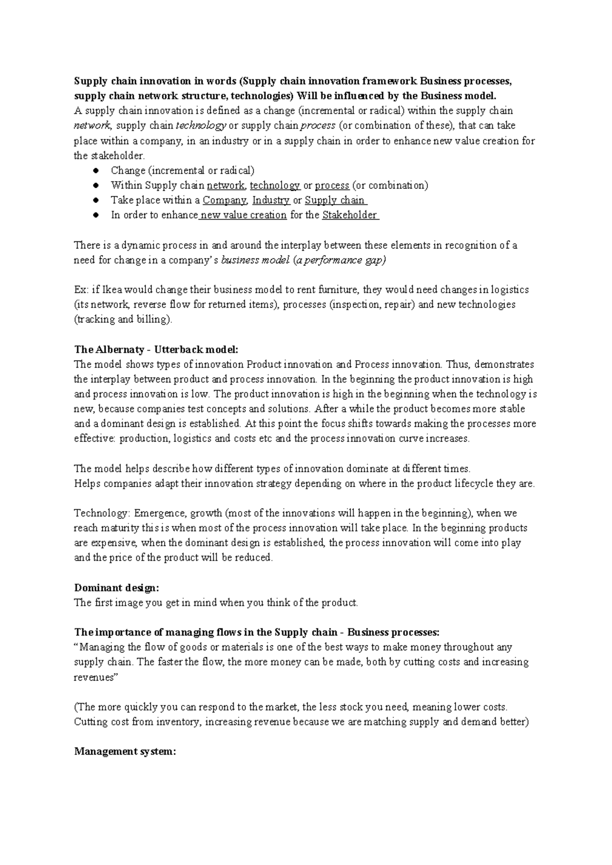 Supply Chain Innovation Framework: Business Processes & Technologies (Lecture 5) - Document Preview