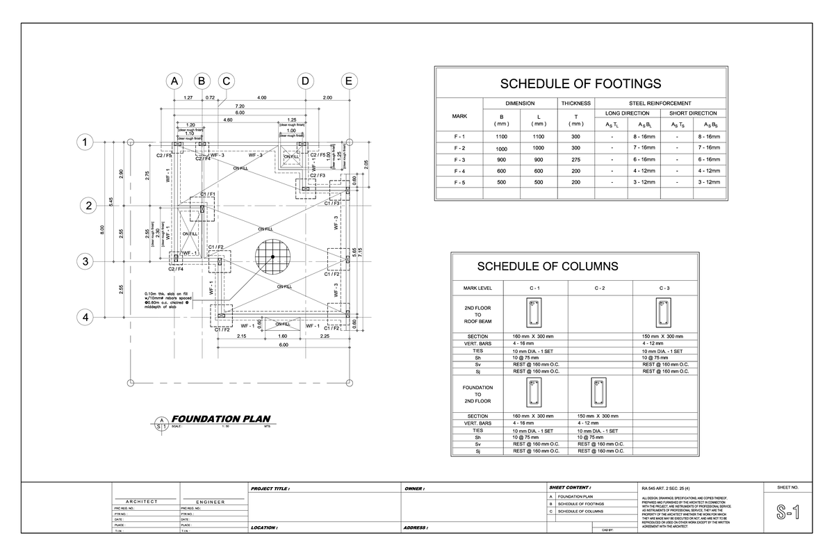 Set Structural Drawings for Footings, Columns, and Beams - RA 545 - Studocu