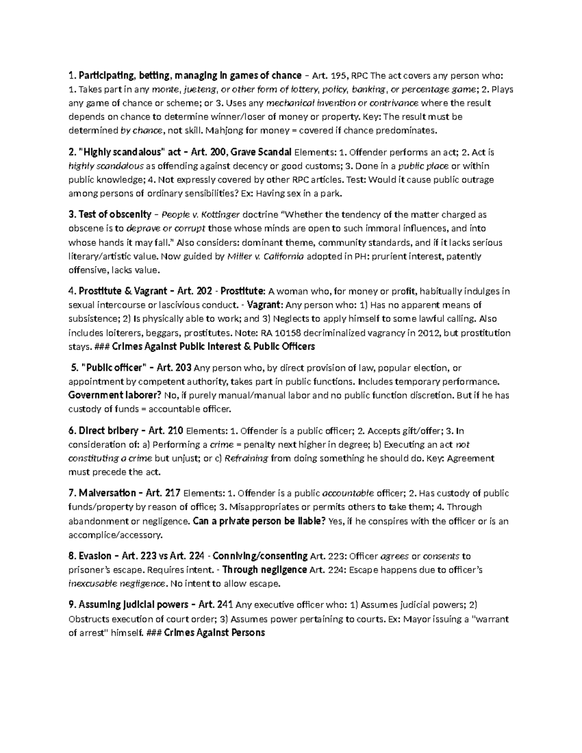 Criminal Law Overview: Key Articles and Concepts (Law 101) - Studocu