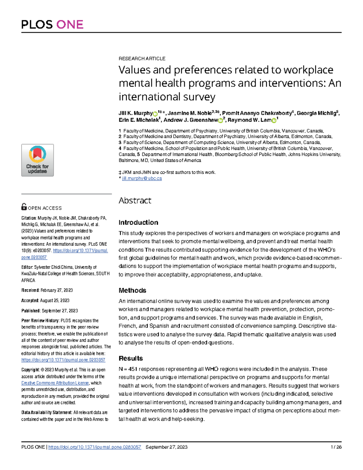 International Survey on Values for Mental Health Programs (PLOS ONE ...