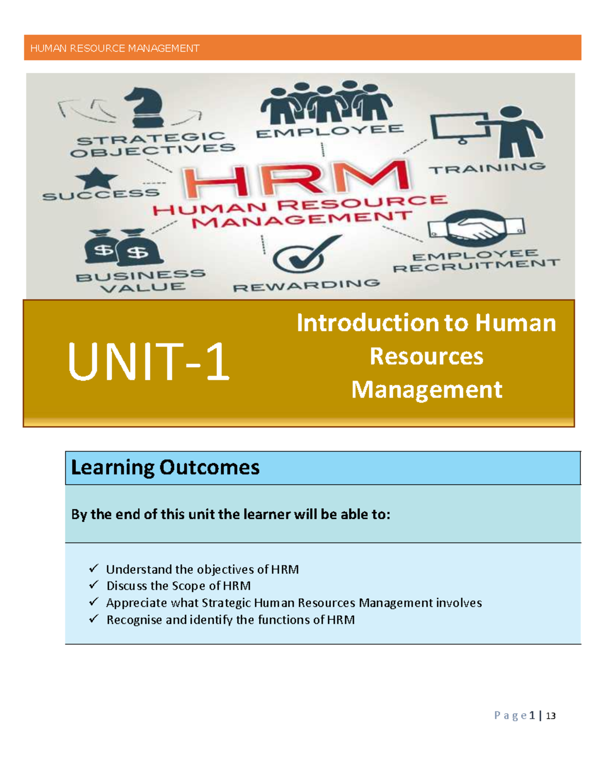 1649249708 UNIT 1 - Introduction to Human Resources Management Notes ...