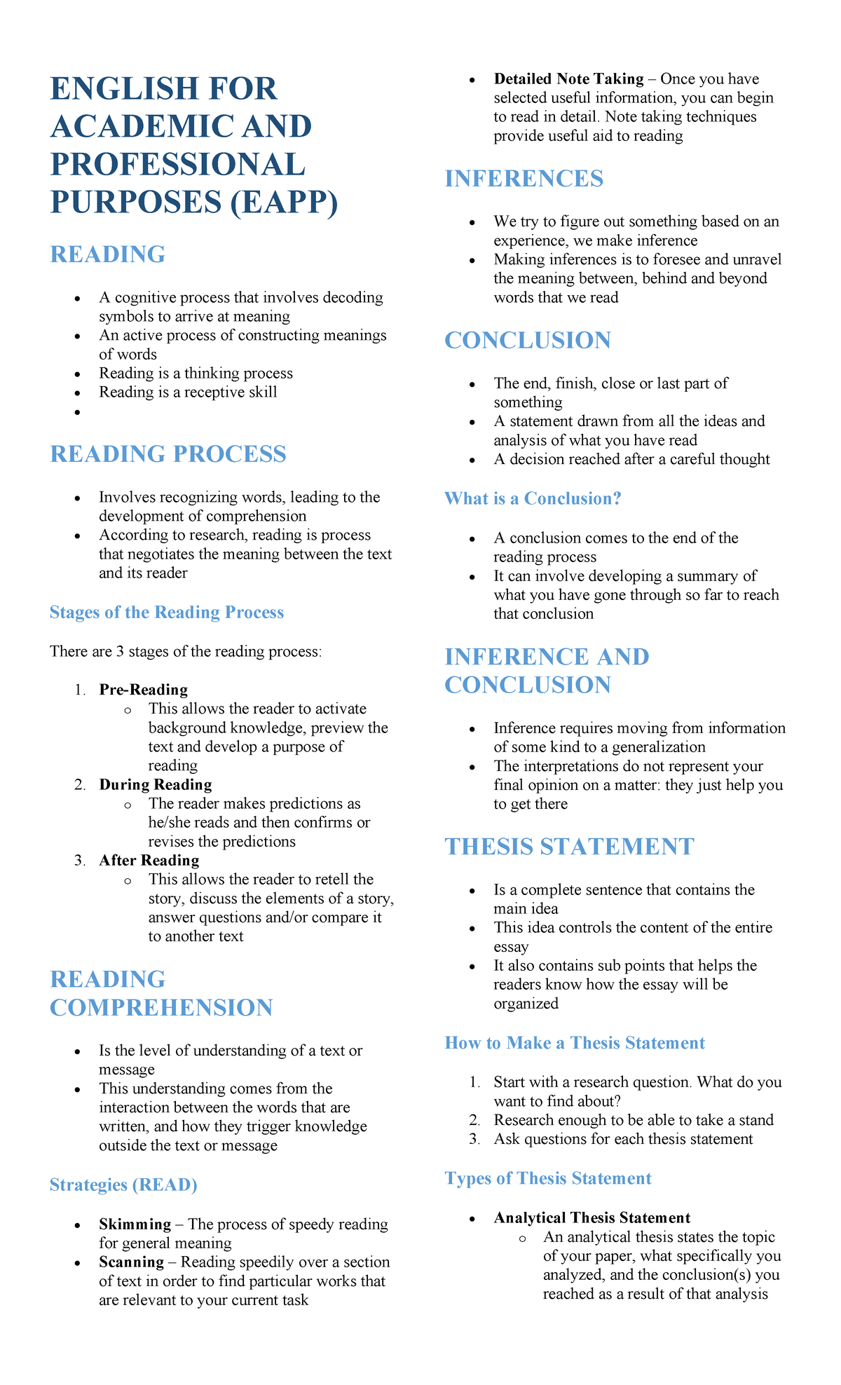 EAPP Reading Strategies and Techniques: A Comprehensive Guide - Studocu