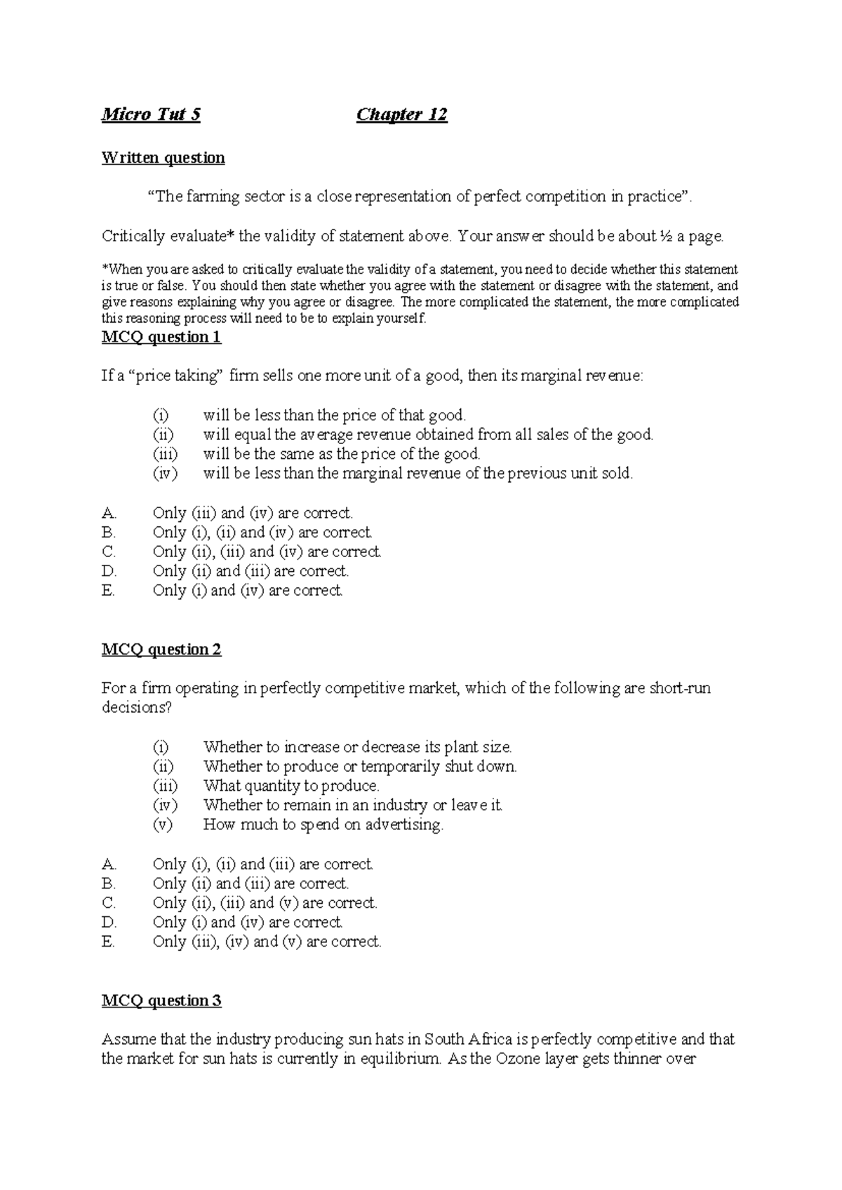 Micro Tut 5: Chapter 12 - Evaluating Perfect Competition in Farming ...