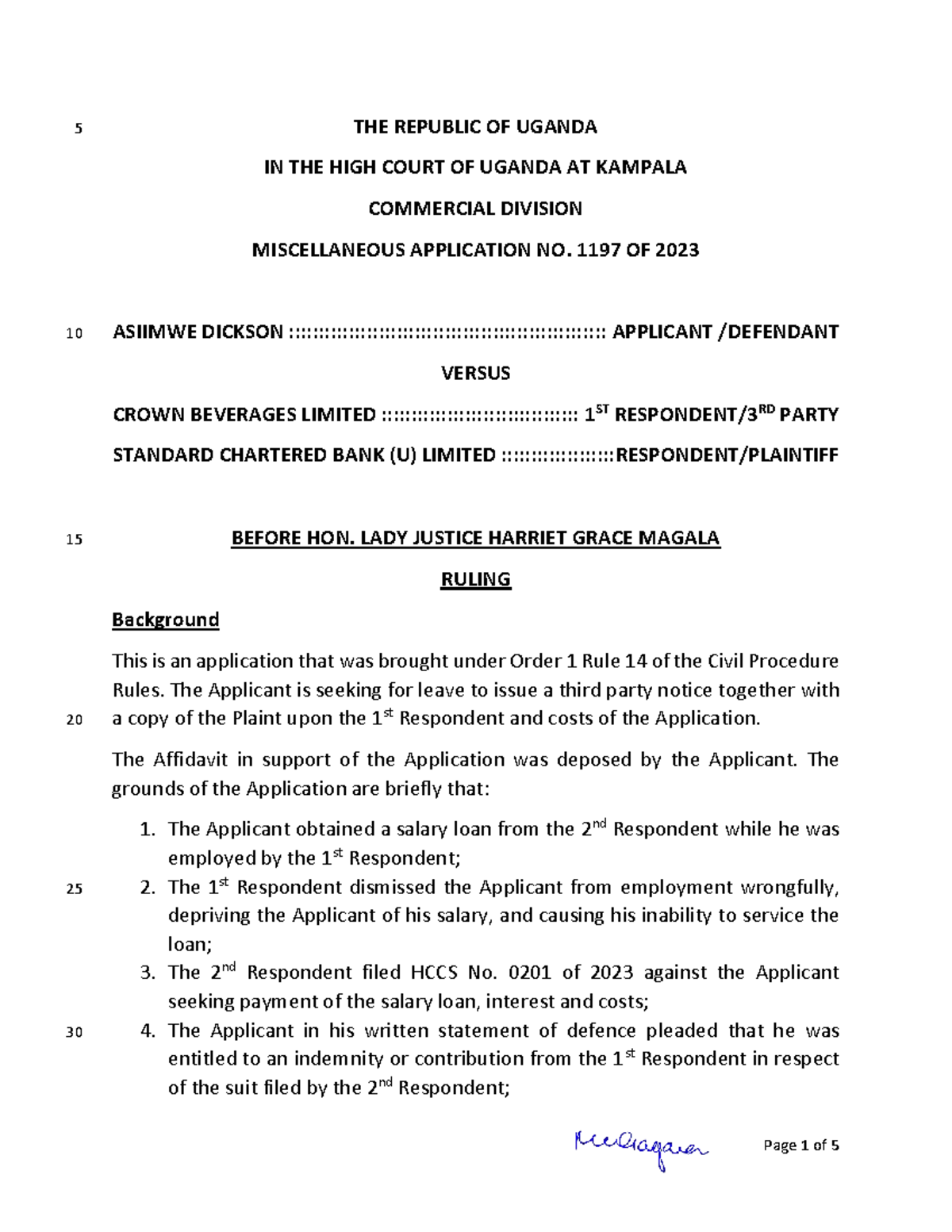 Asiimwe v Crown Beverages Limited (Miscellaneous Application 1197 of ...