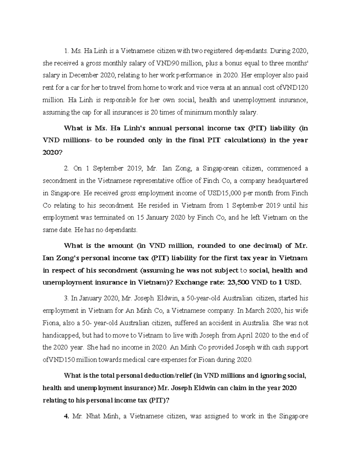 PIT Calculations for Various Tax Scenarios in 2020 - Studocu