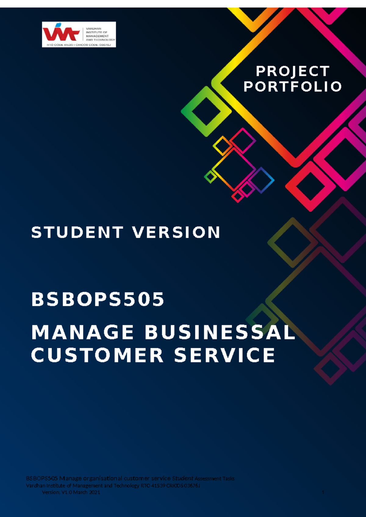 BSBOPS505 Final Project Portfolio on Managing Customer Service - Studocu