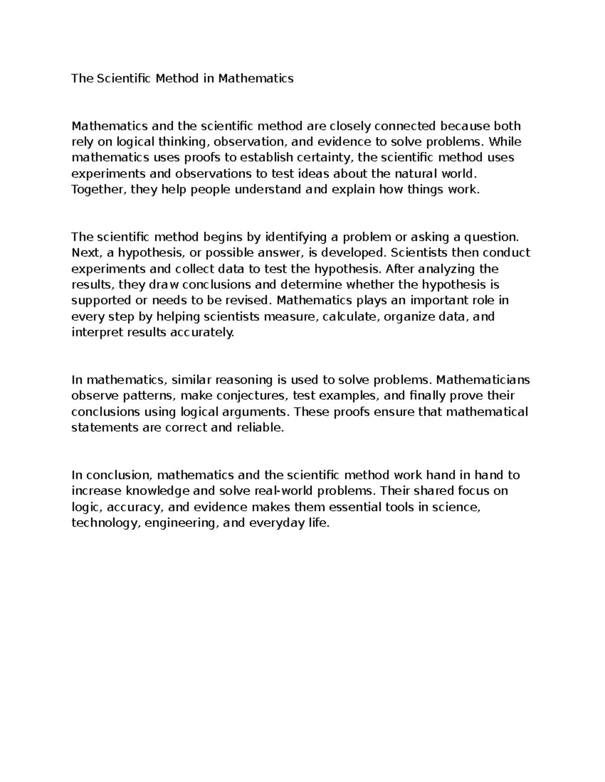 The Scientific Method and Mathematics: A Logical Connection - Studocu