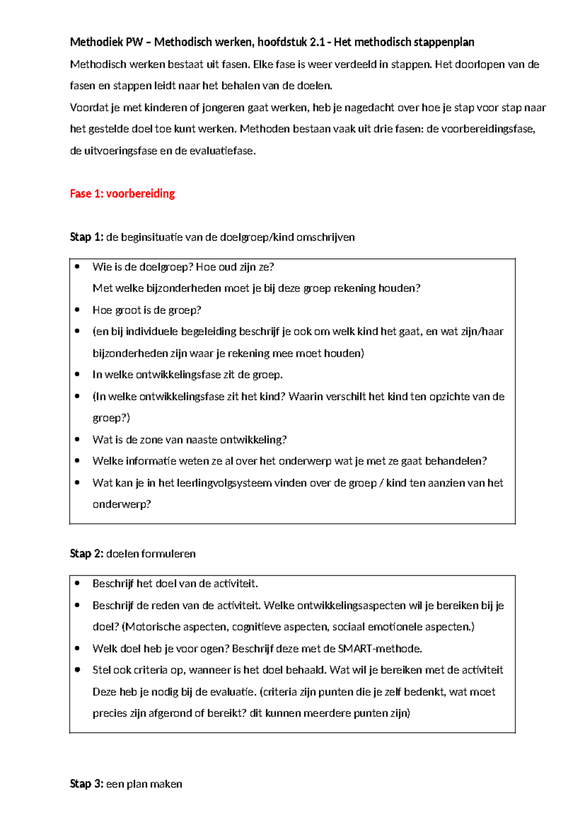 Methodisch Stappenplan voor PW - Methodiek Hoofdstuk 2.1 Evaluatie ...