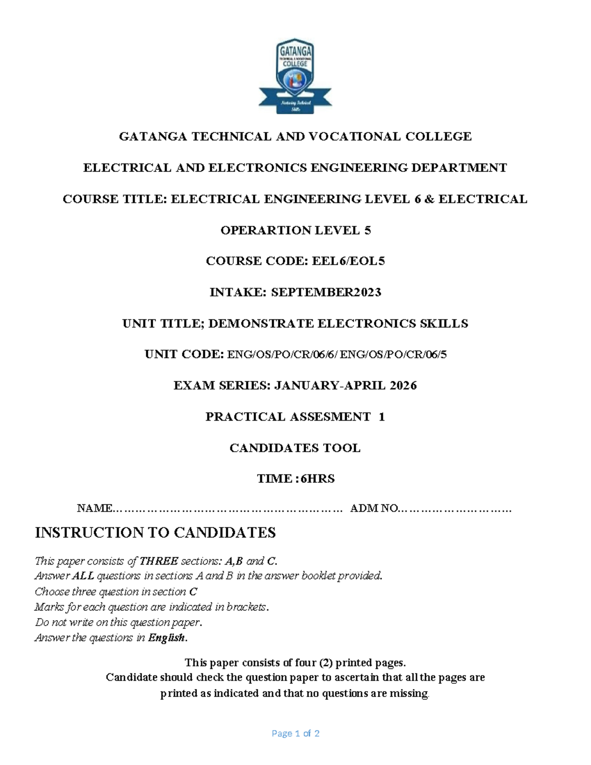 Level 5 & 6 Practical Assessment 1 - Electrical Engineering Exam - Studocu