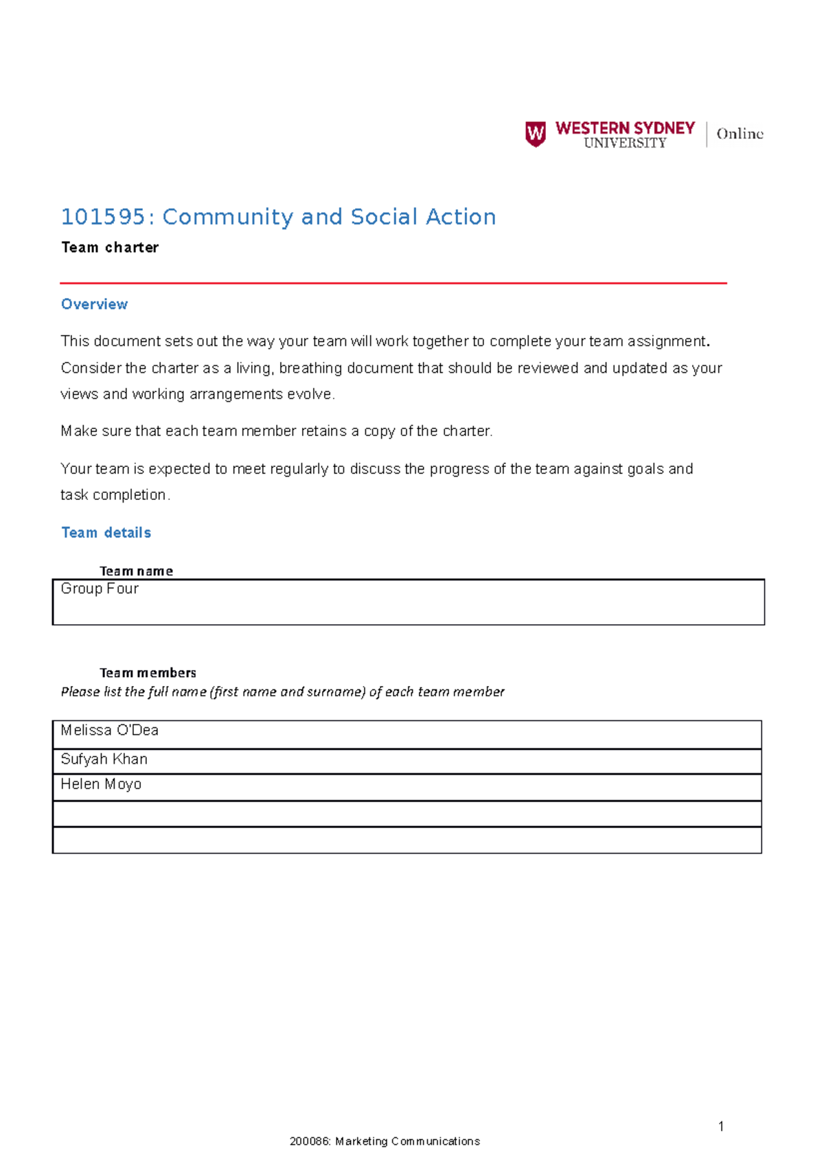 Community & Social Action: Assignment 3 Team Charter Group 4 - Studocu