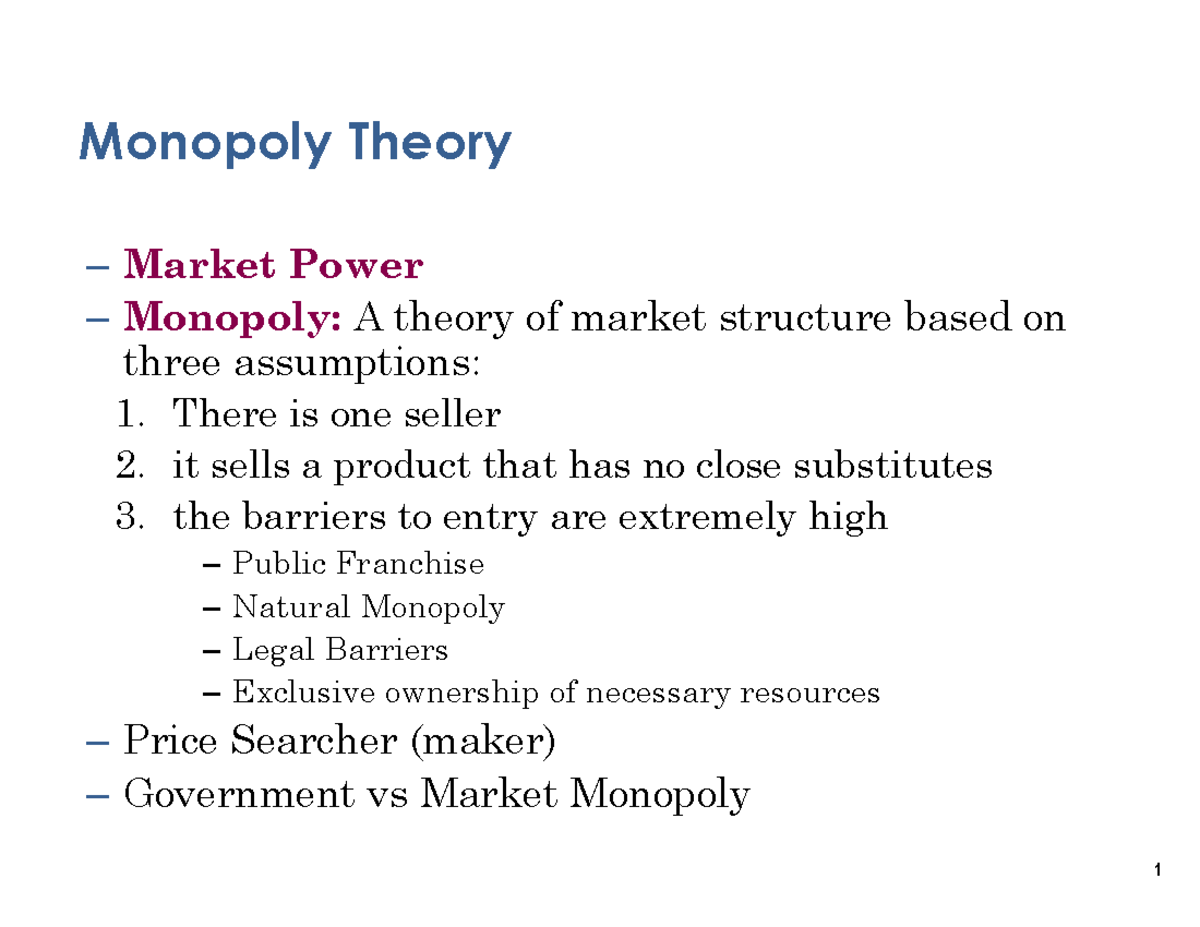 Monopoly Theory: Market Power and Pricing Decisions - Studocu