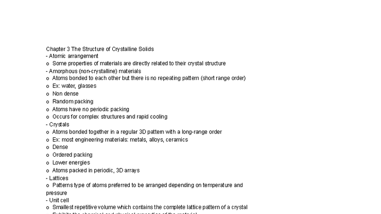 MS Chapter 3 - The Structure of Crystalline Solids Notes - Studocu