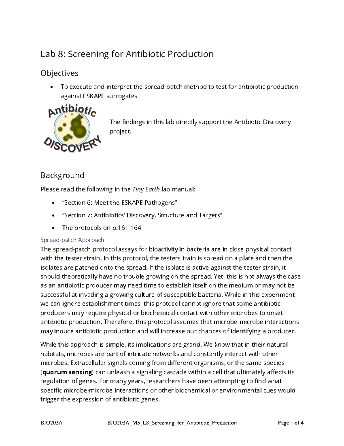 L8 Screening for Antibiotic Production AE - Lab 8 : Screening for ...