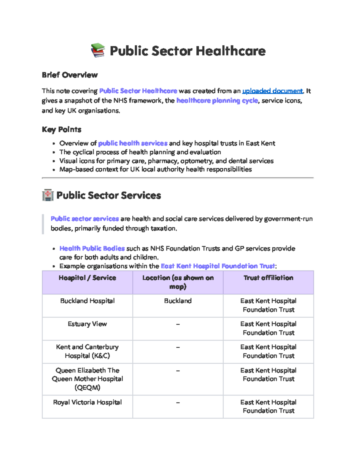 Public Sector Healthcare Overview: NHS Framework & Planning Cycle - Studocu